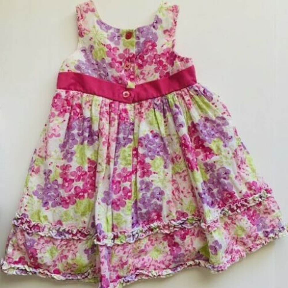 Cherokee Floral Dress 2T Pink Bow Ruffle